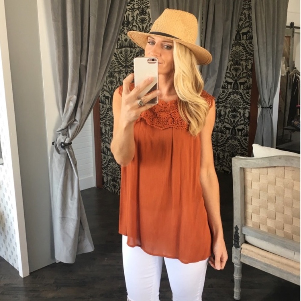 Infinity raine beautiful crochet rust lace blouse